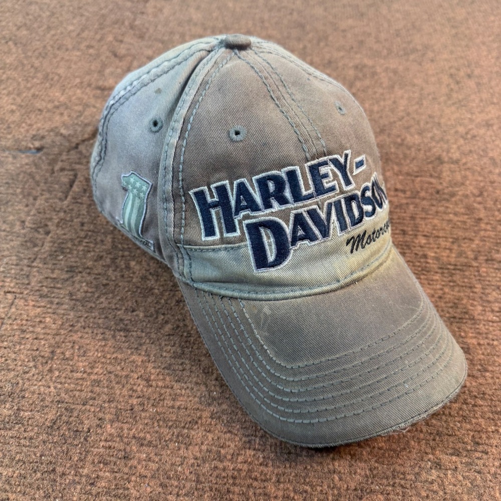 Harley Davidson Motorcycles Hat Mens Embroidered Logo Adjustable Cap Faded Grey